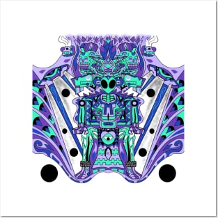 mictlan alien ecopop in transfer spaceship pattern art Posters and Art